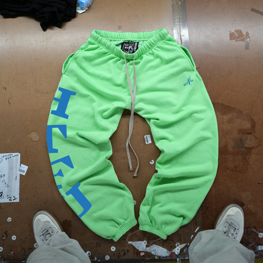 GymRat Sweatpants - Lime Green -Blue Edition - Ships 12/10
