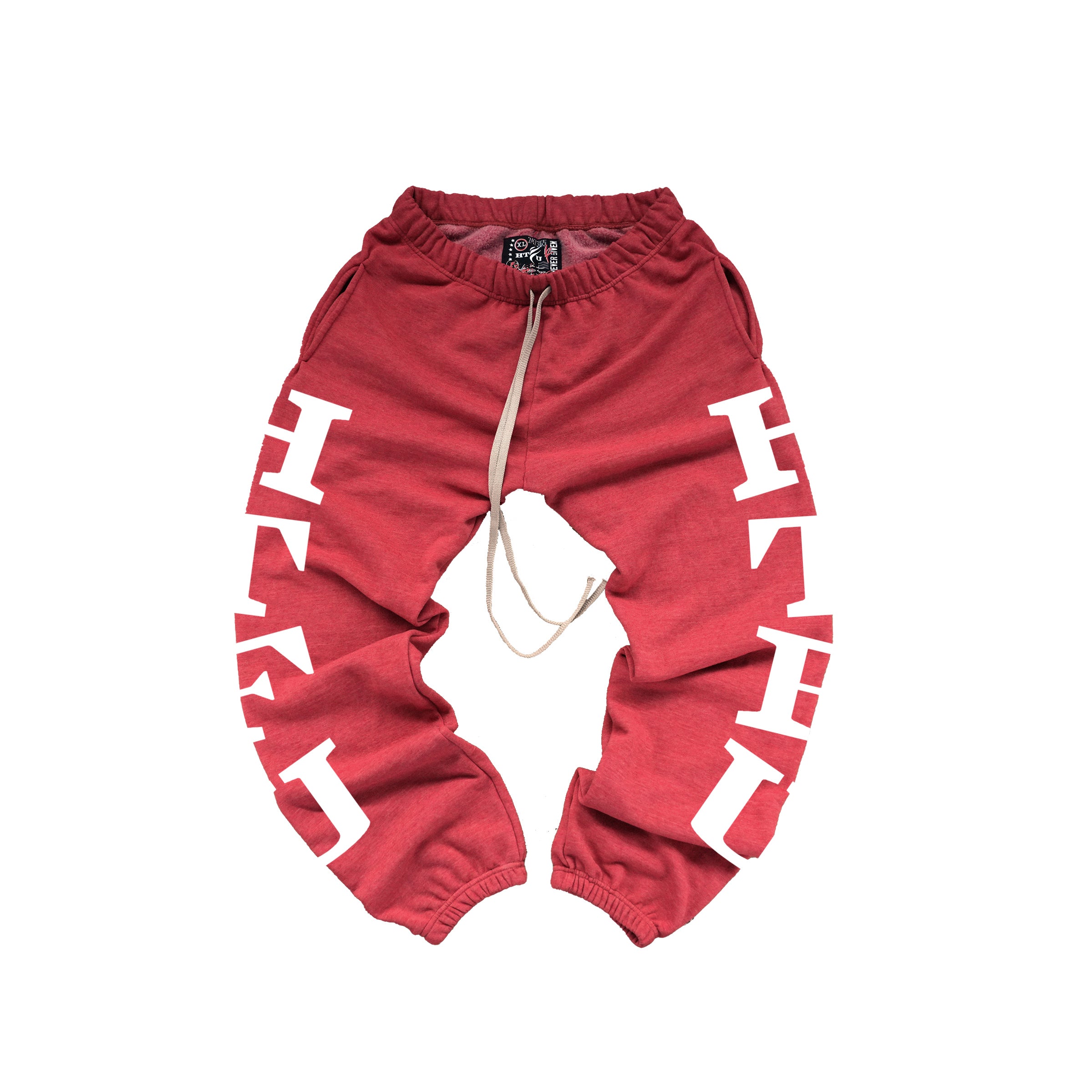 GymRat Sweatpants - Double Vertical Print - White on Heather Red - Ships 3/15