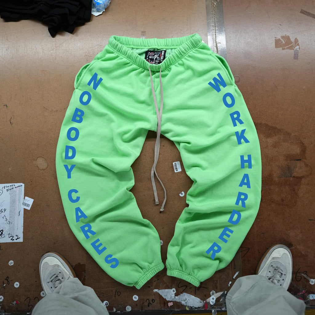 GymRat Sweatpants - Lime Green - Blue Nobody Cares Edition - Ships 12/15