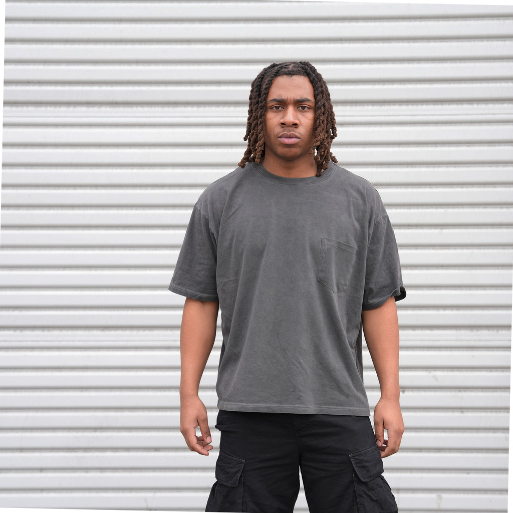 Charcoal Grey Stone Washed Pocket Tee